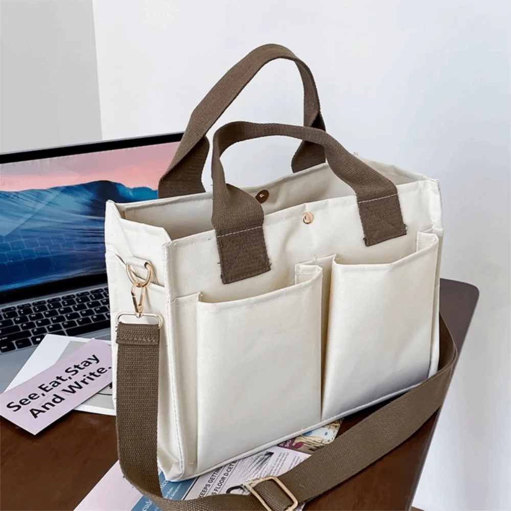 

Korean Style Mommy Bag Large Capacity Multi-compartment Tote Bag Canvas Adjustable Shoulder Strap Going Out Messenger Bag Women