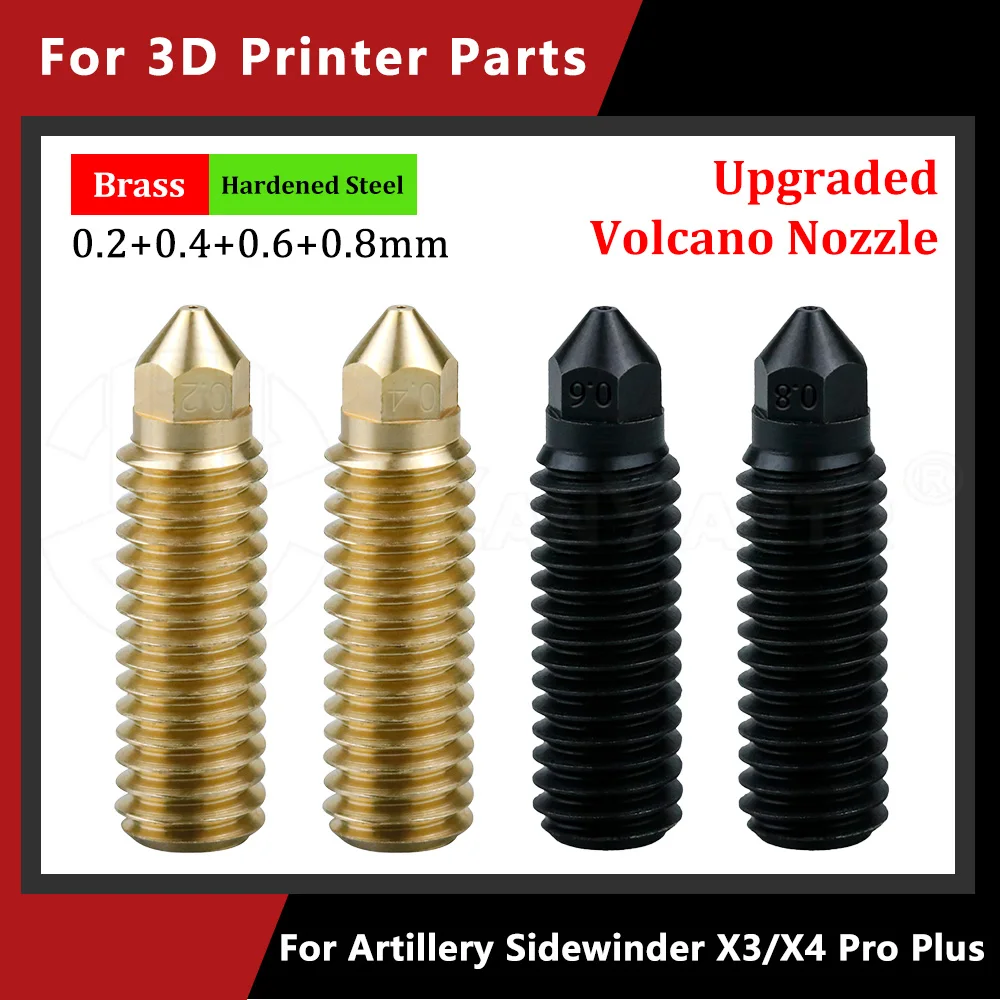 1-5 Pcs Nozzle For Artillery Sidewinder X3 X4 Plus/Pro/X4 Plus S1 Hotend Hard Steel Brass 0.2mm 0.4mm 0.6mm 0.8mm Nozzle