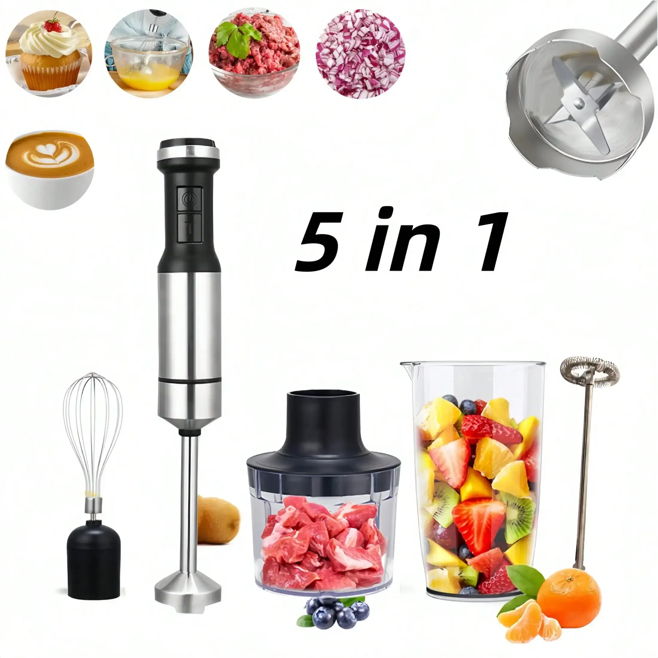 800W High Power Electric Immersion Hand Blender, Stainless Steel, 12-Speed Control Single Hand Kitchen Mixer, Blender, Chopper, Ice Crusher, Detachable Beater, Easy To Clean. Suitable For Purees, Smoothies, Vegetables, Eggs