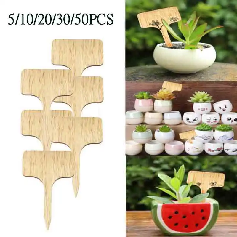 

30/50pcs T-Type Bamboo Plant Labels Eco-Friendly Wooden Plant Sign Tags Garden Markers For Seed Potted Herbs Flowers Tools