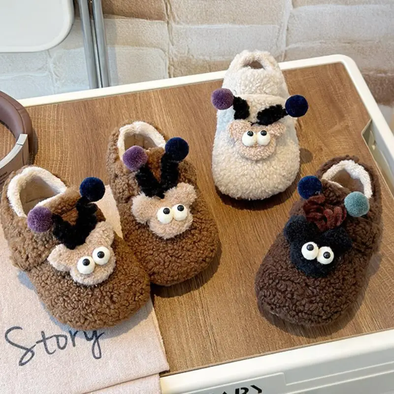 

Hot Baby Cotton Shoes 2024 Winter New Girls Plush Slippers Lined Toddler Indoor Home Warm Children Double Layer Cotton Shoes New