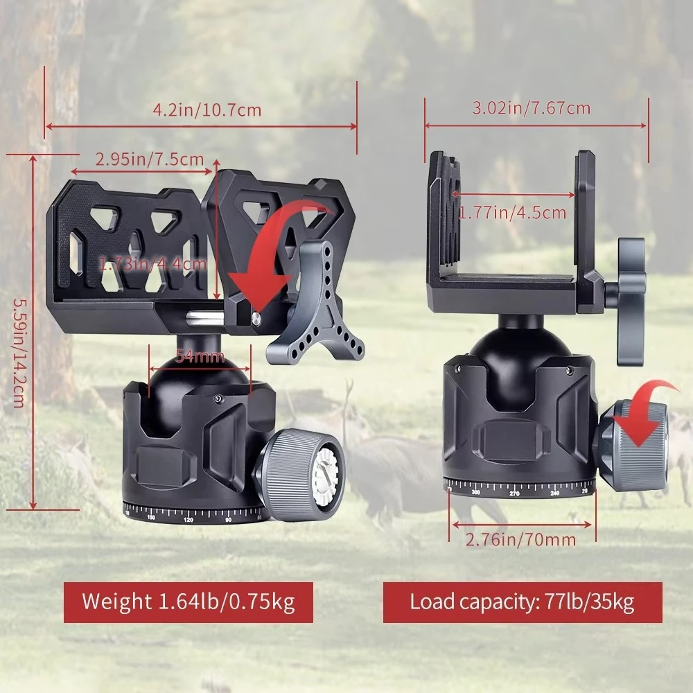 For XILETU GD54 Professional Ball Head: 35kg Heavy Duty Tripod Head, 360 Degree Rotation ° Panoramic Rotation and U-Groove