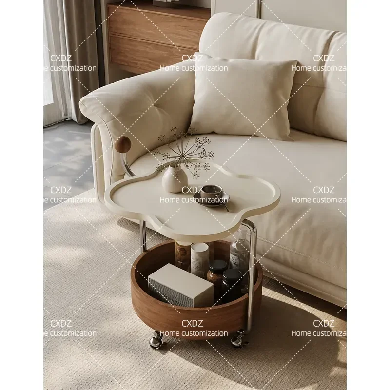 Movable Solid Wood Sofa Side Table Living Room 2025 New Light Luxury High End Creative Trolley Medieval Style End Table