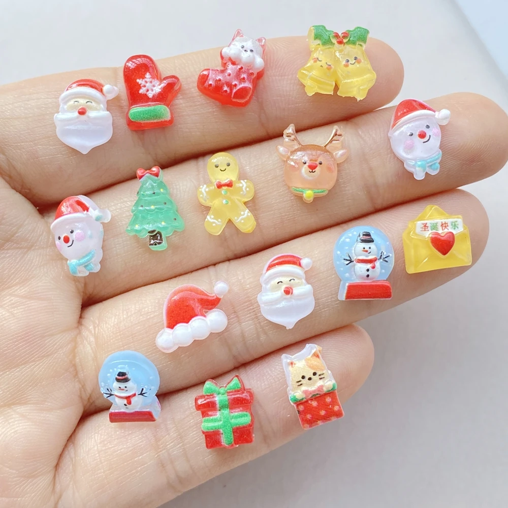 50 Uds. De Mini colorido muñeco de nieve de Navidad, árbol de Papá Noel, ciervo, figuritas planas, decoración de uñas, accesorios para álbum de recortes, manualidades