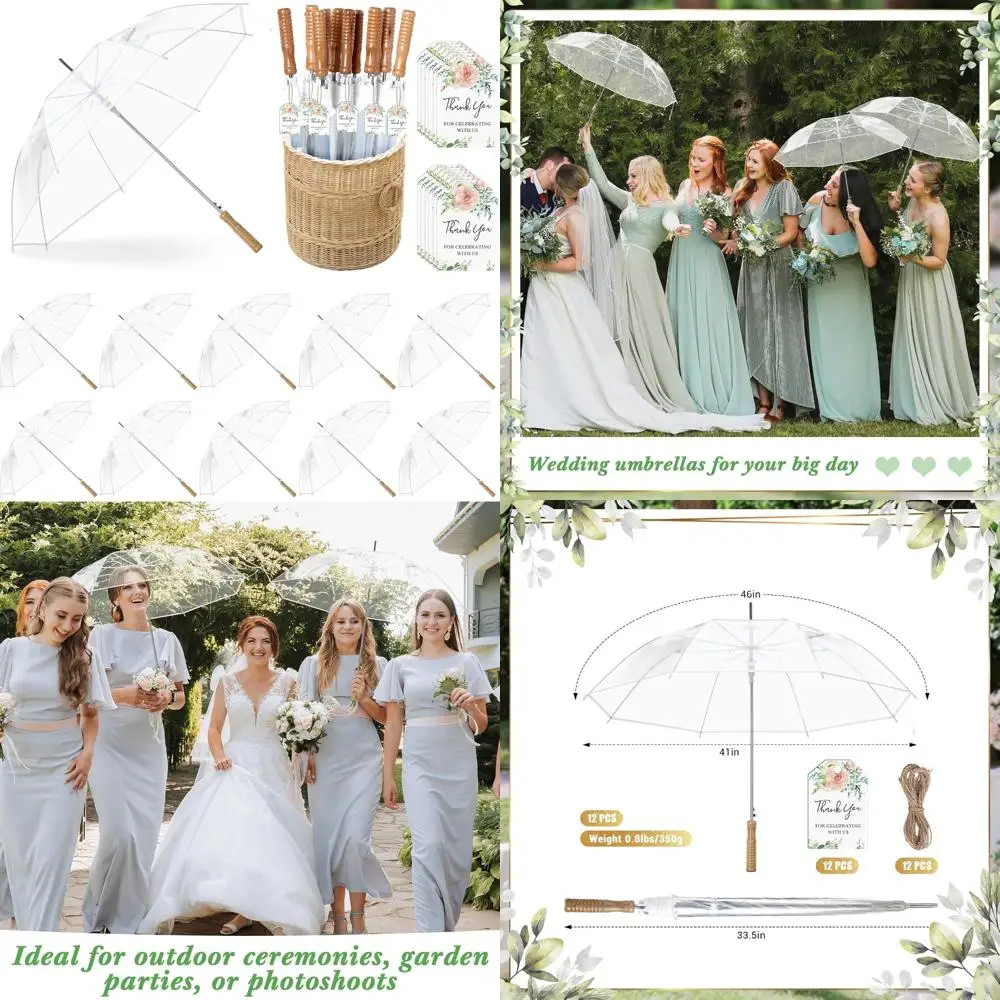 

Bulk 12-Piece 41 Inch Wooden Handle Wedding Umbrellas for Outdoor Ceremonies and Events