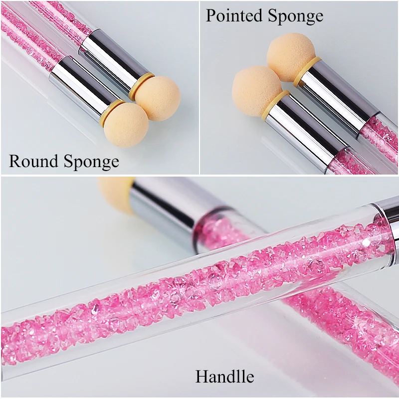 Clou Beaute Nail Art Double ended Shading Pen Brush Removable Set Sponge Brush Manicure Rhinestone Handle Art Nail Polish Tool