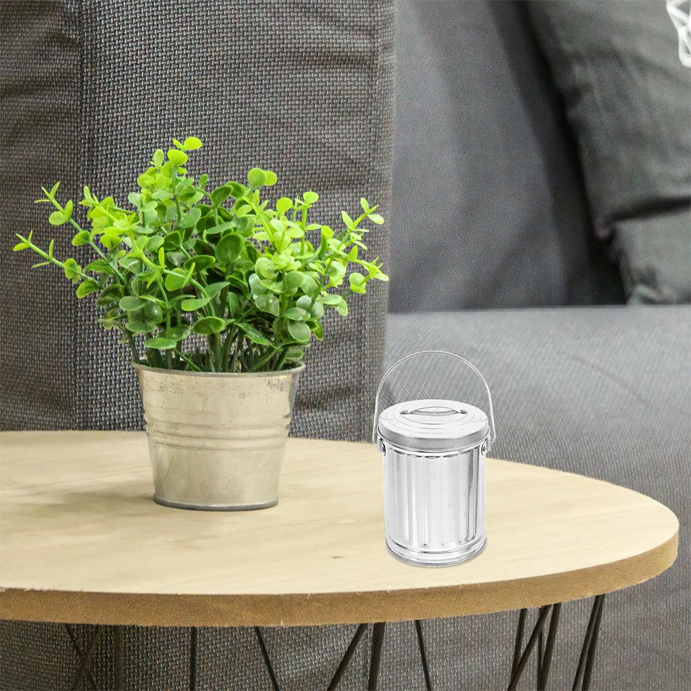 

2Pcs Reusable Metal Mini Trash Can With Lid And Handle Pen Holder Waste Paper Container For Study