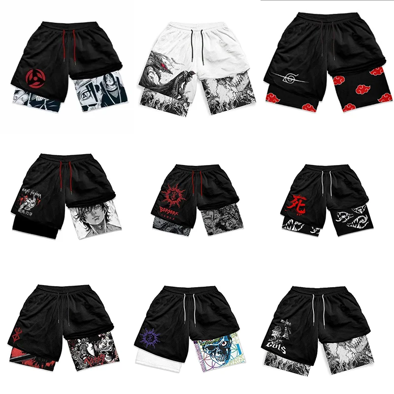 

Anime NARUTO Berserk BAKI Uchiha Itachi Gym Shorts Double Layer 2-In-1 Quick-Drying Sweat-Absorbent Jogging Performance Shorts