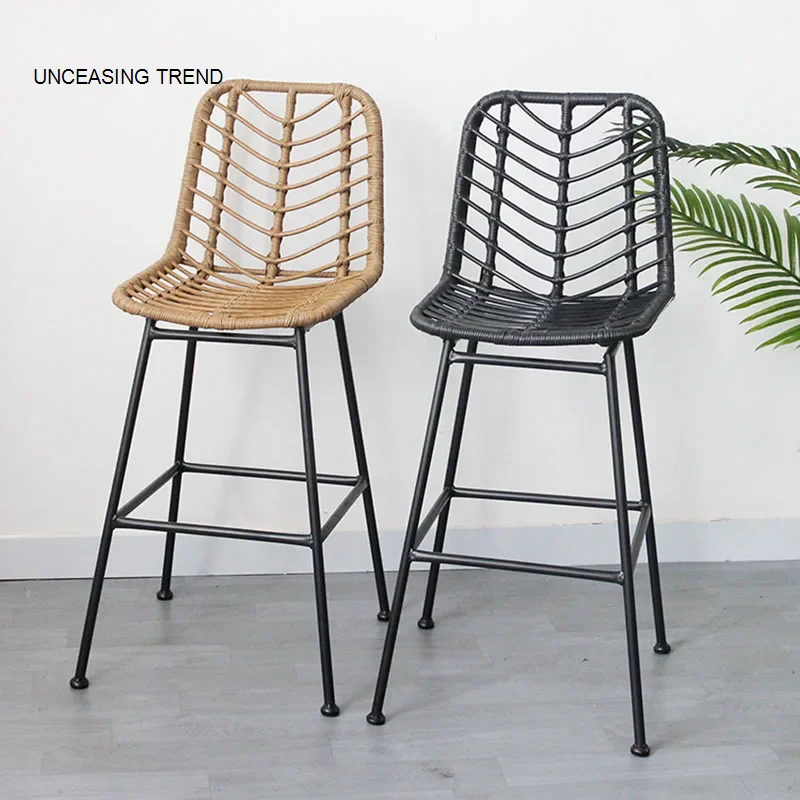 

Rattan Chairs High Backrest Waterproof Retro Style Outdoor Garden Barber Restaurant Stool Salon Chaise Longue Dinning Furniture