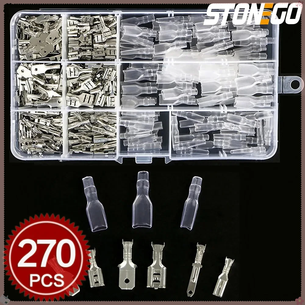 

STONEGO 180PCS/270PCS Electrical Wire Crimp Terminal Kit Male Female Spade Connectors Assorted Set