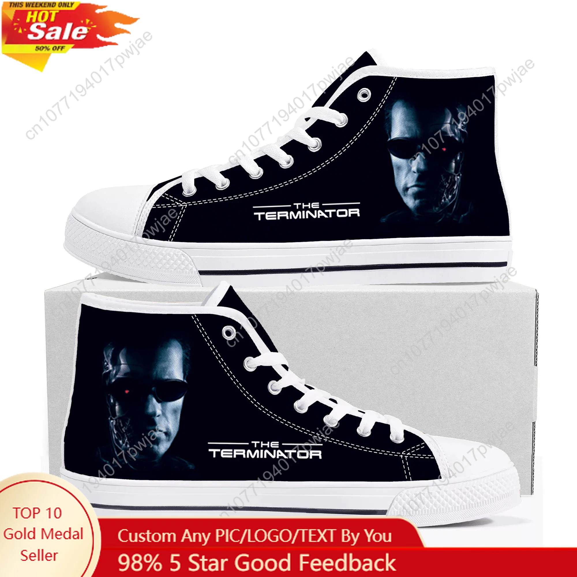 

Movie Terminator A-Arnold S-Schwarzenegger High Top Canvas Sneakers Mens Womens High Quality Ghana Hiking Casual Shoes