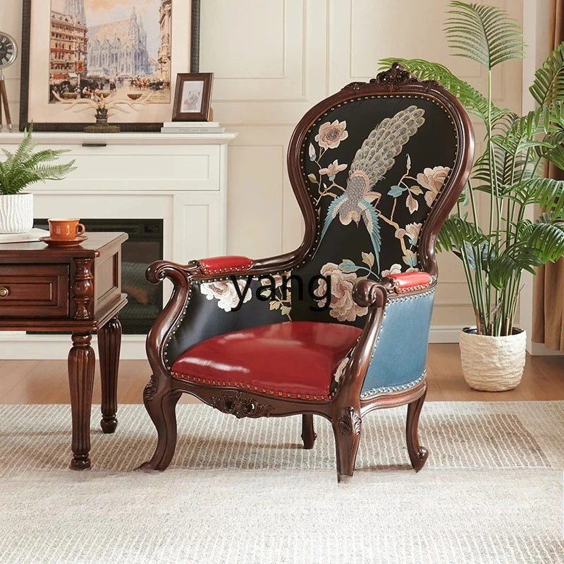 LTT solid wood phoenix chair living room fabric single sofa European bedroom back chair Chinese antique