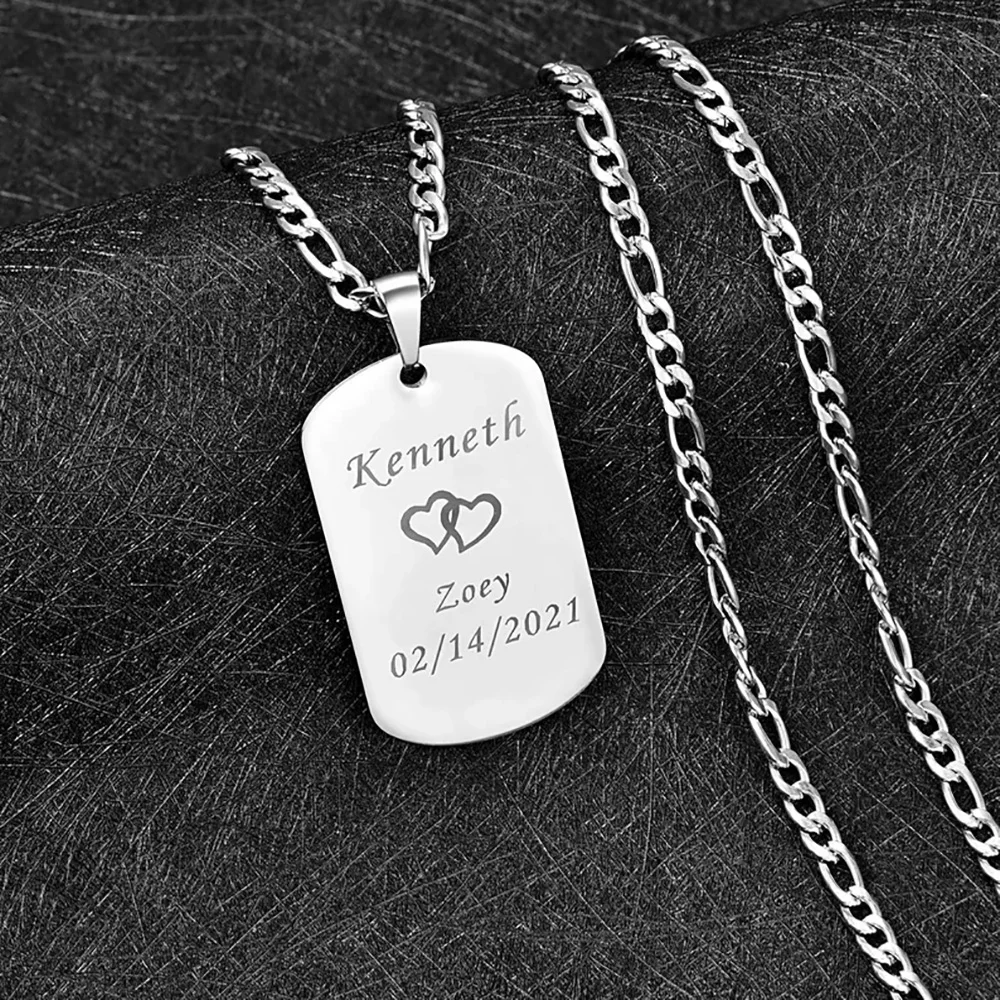 

Personalized Engraved Double Name Date Necklace Custom Text Stainless Steel Necklace for Women Minimal Jewelry Anniversary Gift