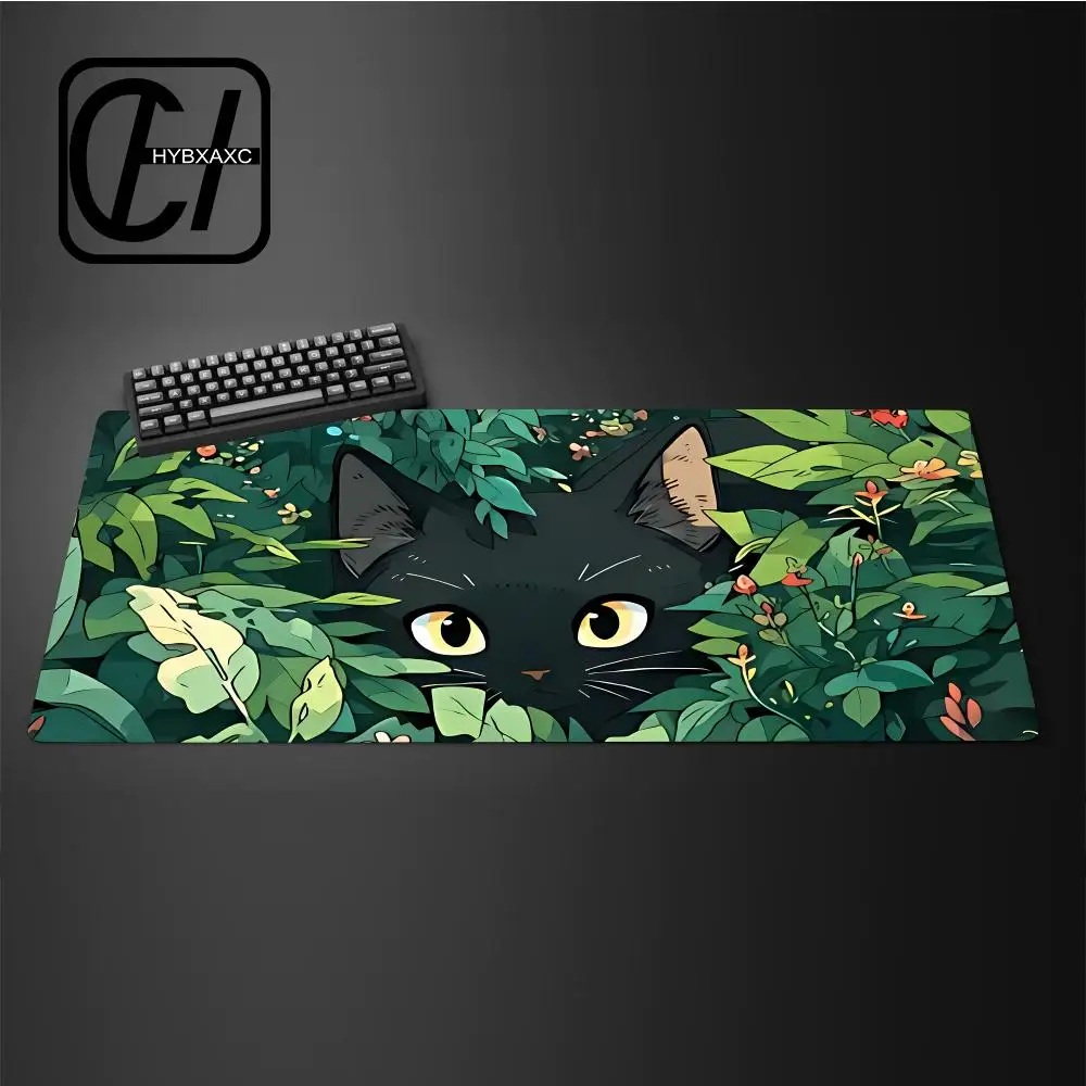 

Kawaii Black cat Green plants Mousepad Xxl Anime Pc Gamer Cabinet Desk Mat Keyboard HYB XXC Computer Gaming Accessories HD pad