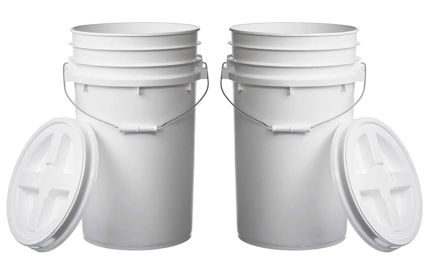 

7 Gallon (2 Pack) Large Bucket Pail Container with Gamma Seal Lid, Food Grade BPA Free HDPE, White