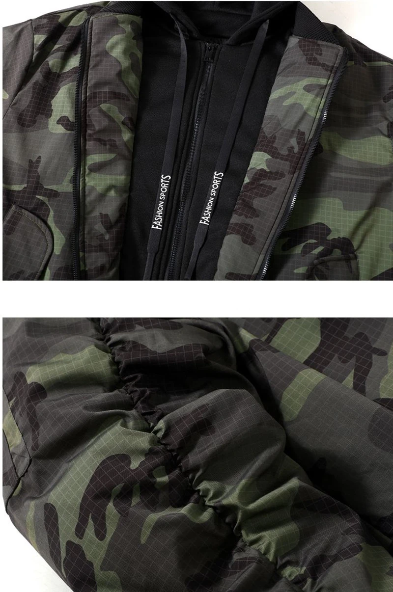 Autumn Winter Men's Retro False Two-Piece Camouflage Jacket - Plus Size Thickened Warm Casual Cotton Coat