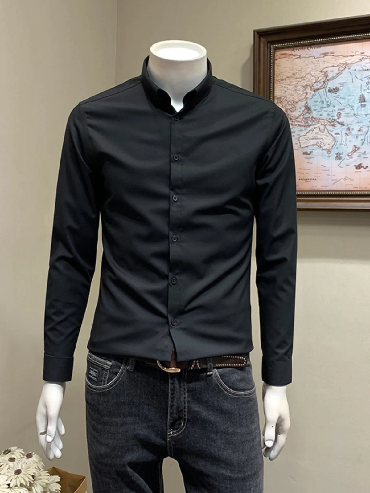 

Spring Autumn Long Sve irt Men's Youth Busin Formal Color Korean Version Slim Faion Inner Wear irt