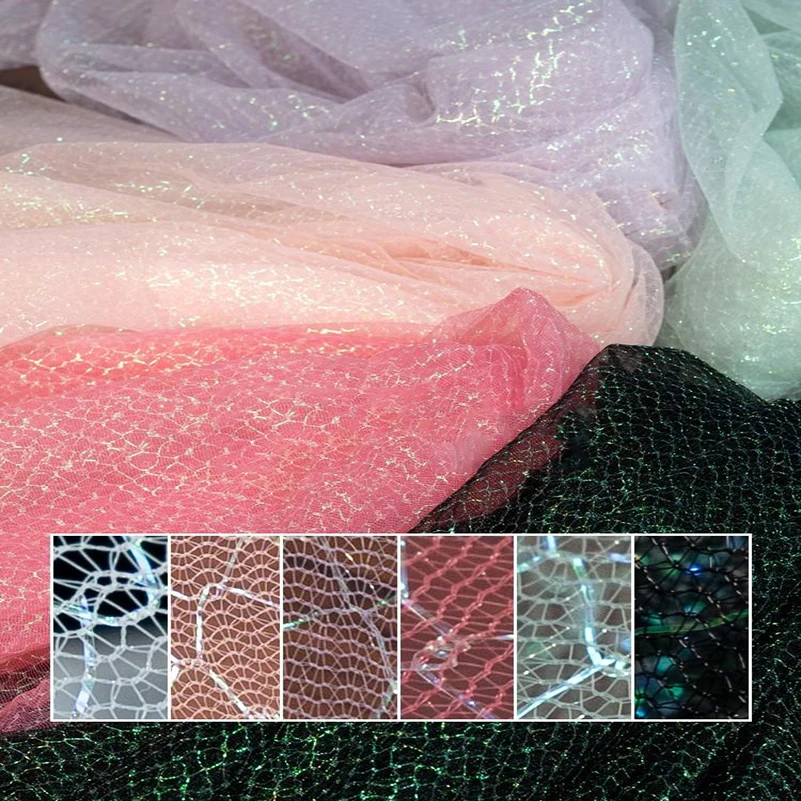 Colorful Laser Hollow Gradient Colorful Mesh See Through Dance Costume Background Decorative Fabric