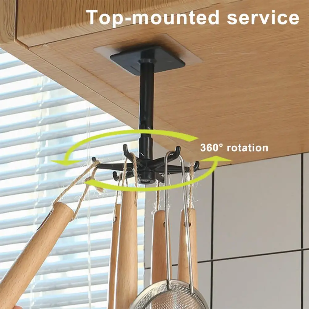 No Drilling Kitchen Hook 360-degree Rotating Kitchen Utensil Holder Hooks Strong Load-bearing Self-adhesive Hooks for Easy