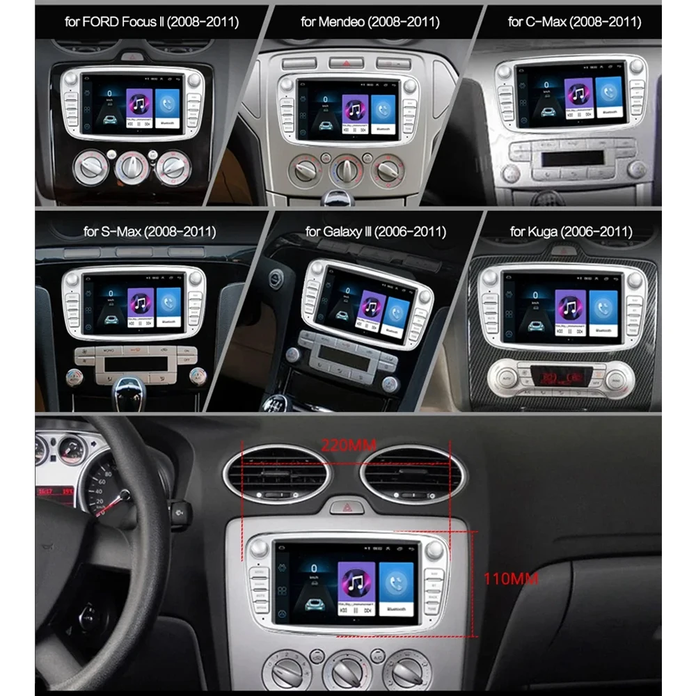 Android 13 4G LTE Car Multimedia Video Player for Ford Focus Mondeo C-MAX S-MAX Galaxy II Kuga 2 Din Auto Radio RDS Dvd