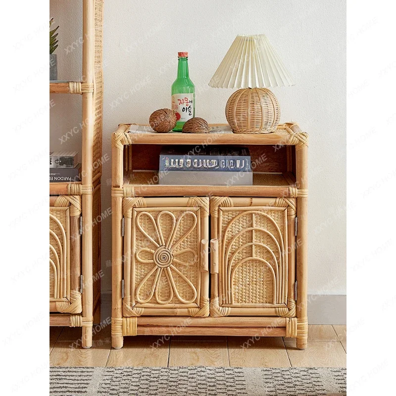 الروطان خزانة صغيرة ريال الروطان المنسوجة غرفة المعيشة خزانة جانبية الرجعية تخزين رف الكتب تخزين النمط الفني الكوري #2