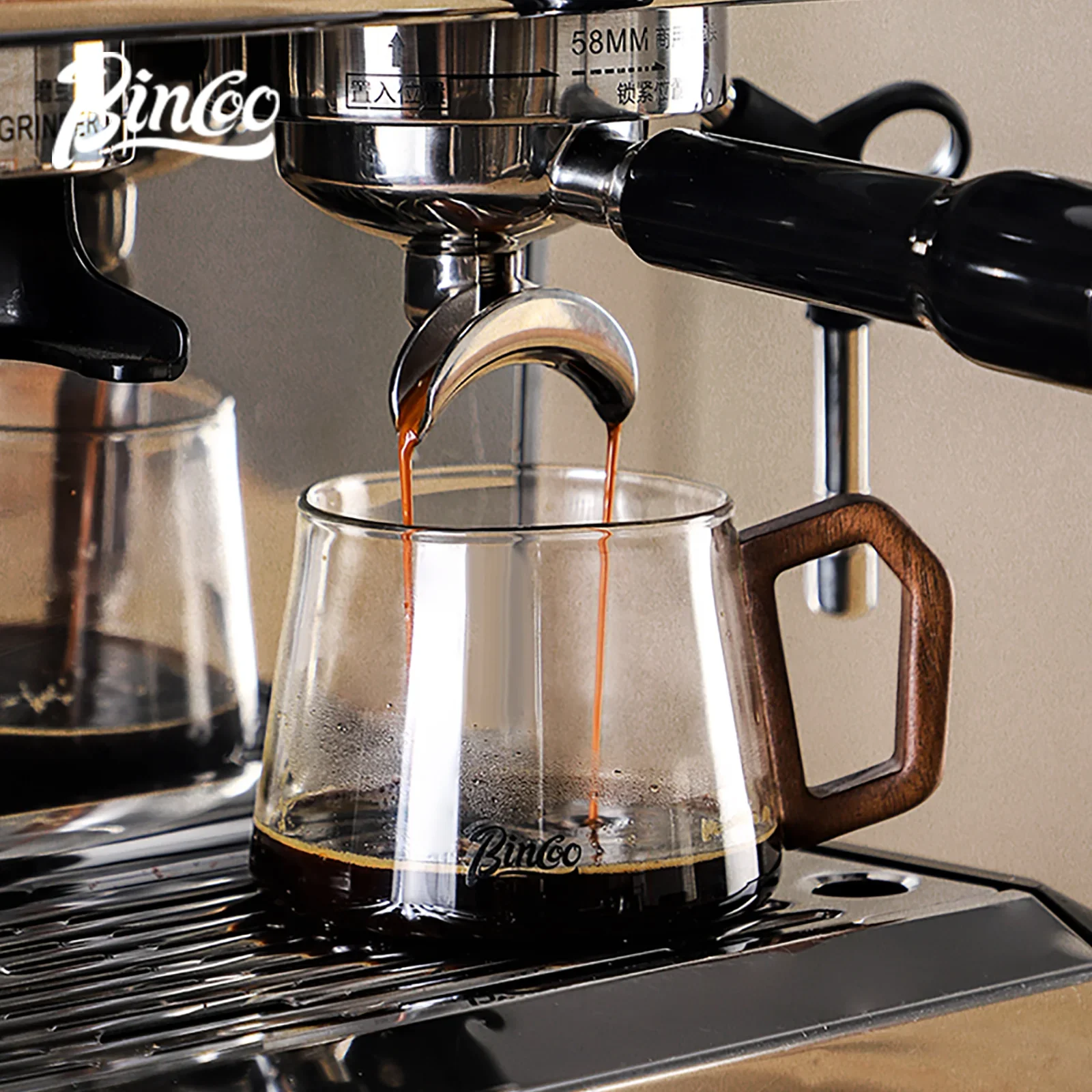 

BINCOO 340ML Transparent Heat-resistant Espresso Cup Glass Coffee Mug with Wood Handle Cappuccino Latte Tea Water Cups Set Gift