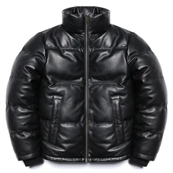 New Sheepskin Genuine Leather White Duck Down Jacket Men Goat Skin Hood Warm Coat Thick Winter Clothing Coats