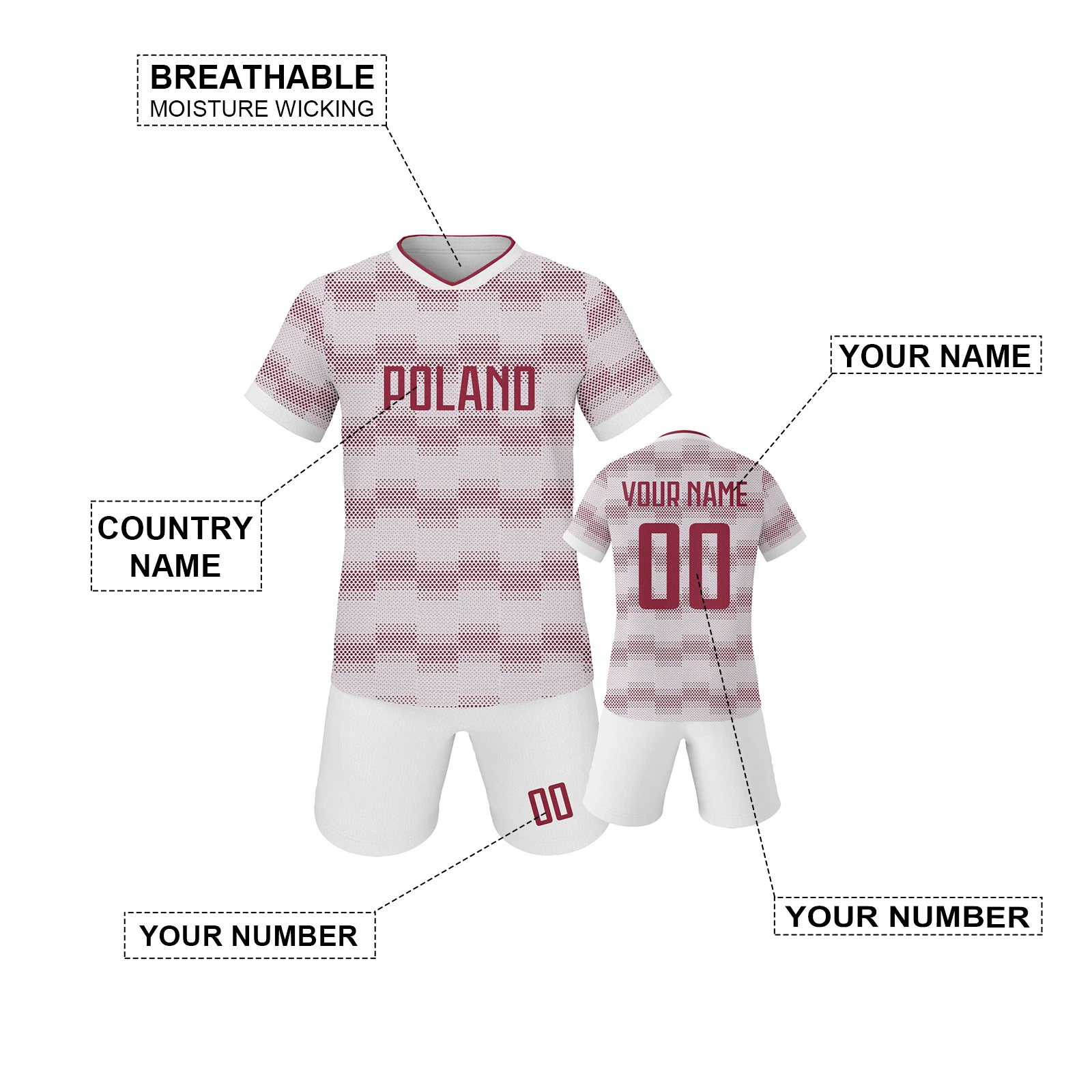 Kids Football Jersey Set Custom Poland Personalized Soccer Uniform with Name and Number Youth Team Tracksuit Training Gear