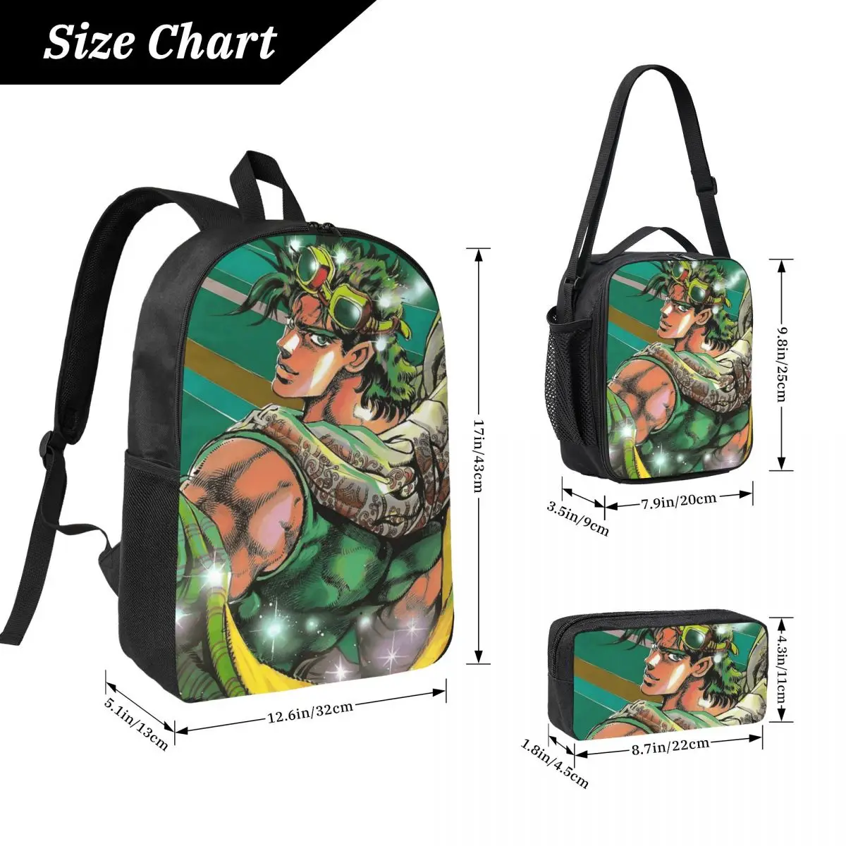 Jojo Bizarre Adventure Joseph Joestar Anime Backpack BookBag School Bag Laptop Shoulder Bags 3ps Insulated Lunch Bag Pencil Case