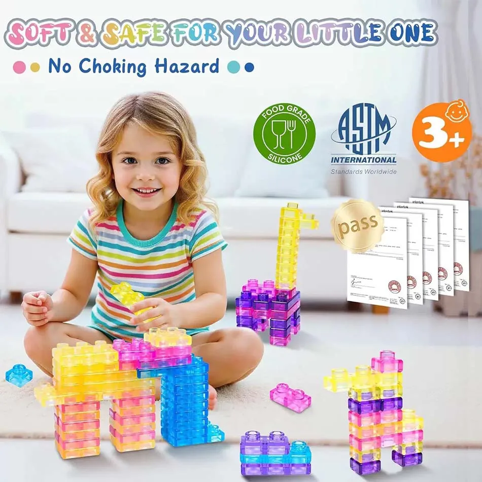 Magic Gummy Bloc Soft Building Blocks for Kids Food-Grade TPE Sensory Stacking Toys, Transparent Jelly Bricks, Educationa 4 so