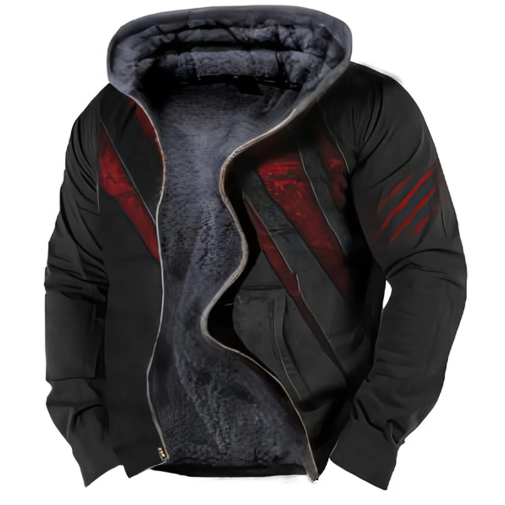 

Winter Men's Zip-up Hoodies Fleece Coat Jackets Eagle Claw Marks Print Man Outerwear Streetwear Long Sleeve Cardigan Hooded