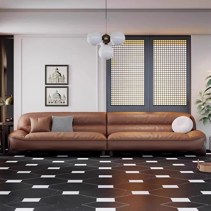 

Customizable Italian Minimalist Top Grain Leather Sofa Genuine Leather Light Luxury Retro Style