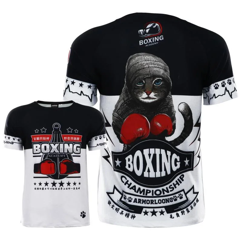 Ropa de entrenamiento de boxeo tailandesa para hombre, camiseta de deportes al aire libre, Tops casuales de manga corta con cuello redondo, camiseta