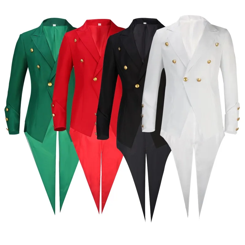 

Medieval Costume Colorful Tailcoat Punk Slender Back and Waist Design Halloween Stage Performance Suit
