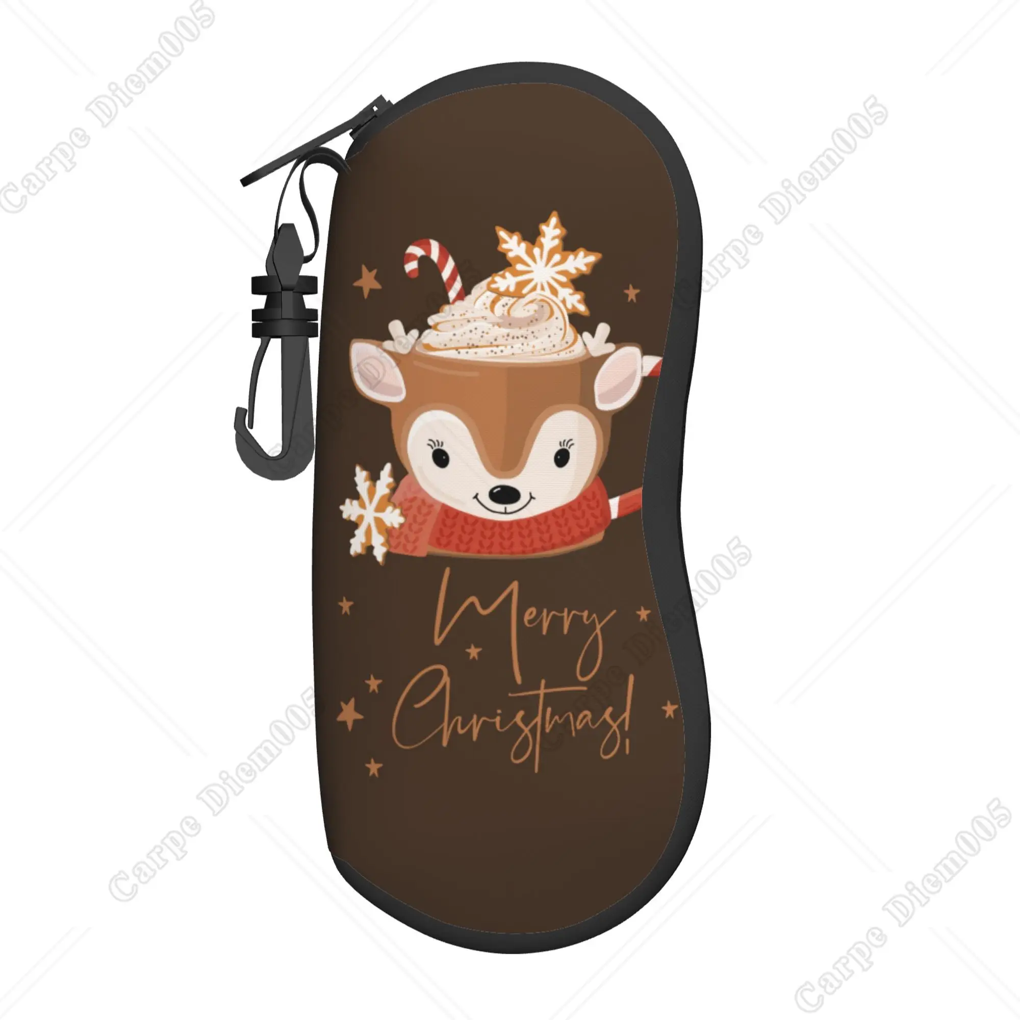 Hot Cocoa Merrry Christmas Deer Brown Glasses Box Case Sunglasses Bag for Men Women Kids for Travel Work One Size Gift