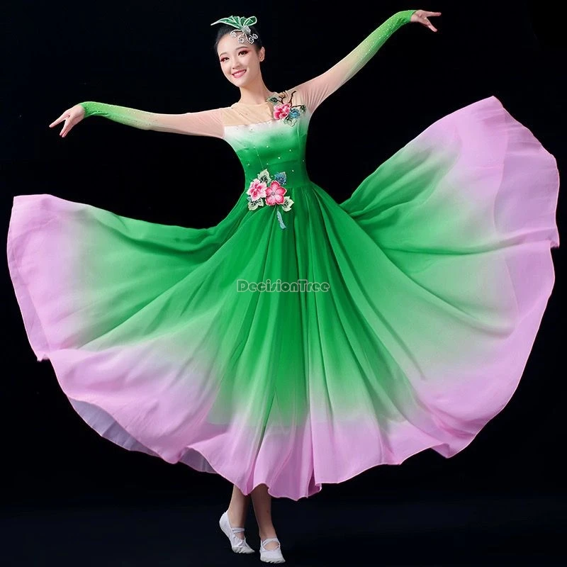 2024 chinese women modern dance costume long sleeve national style dance costume 720 degree hemline dance performance dress w795