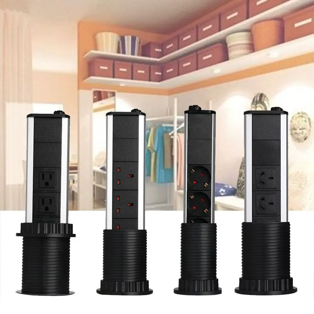 

Многофункциональная выдвижная электрическая розетка на 3 гнезда и 2 USB-порта (вилки US/EU/UK/AU) для стола, скрытая