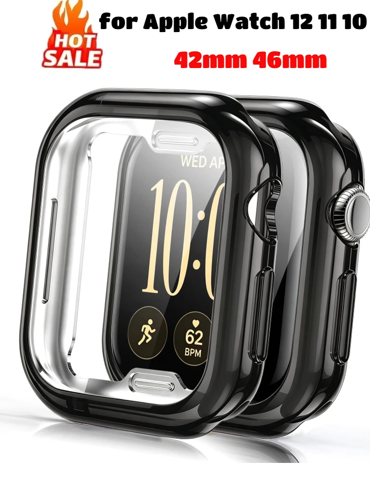 Soft TPU Cover Screen Protector for Apple Watch 12 11 10 42mm 46mm HD Case IWatch Series 9 8 7 45/41mm SE 6 5 44mm Accessories