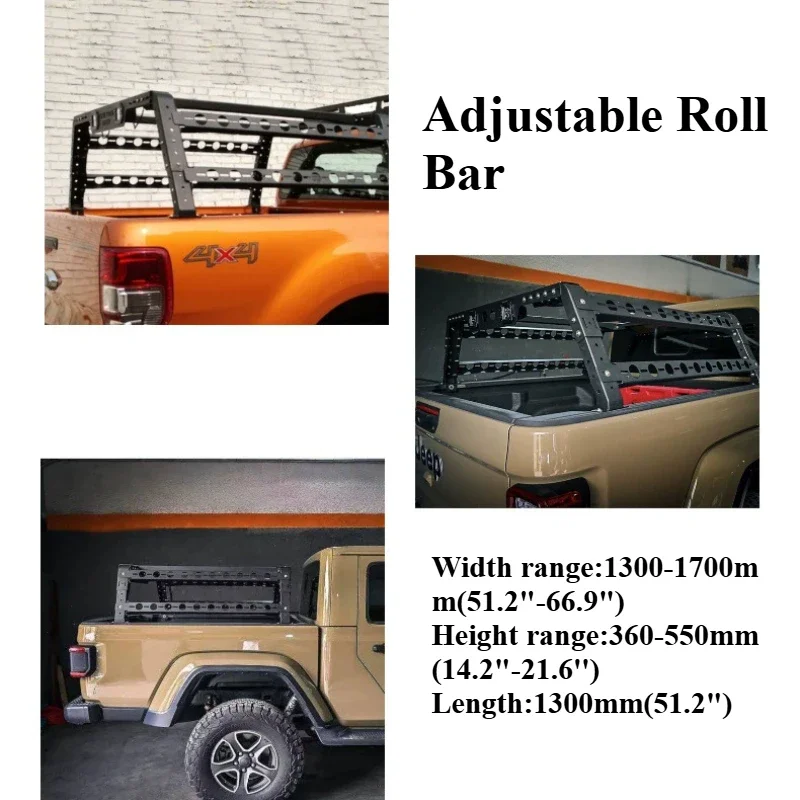 Adjustable Multifunctional Pick-Up Roll Bars Cargo Rack 4x4 Accessory Truck Roof Rack for Toyota Hilux Ford Ranger Vehicles