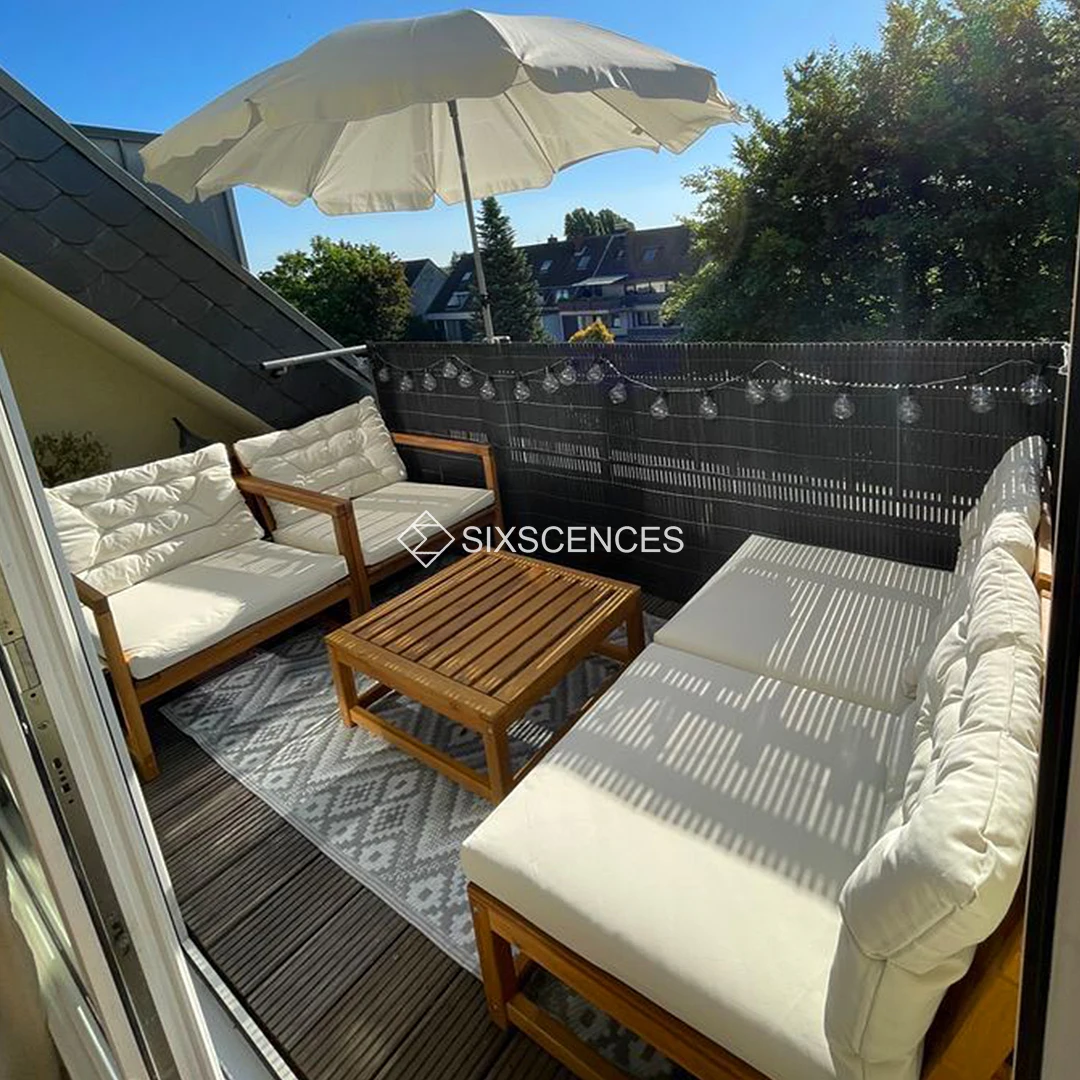 

Modern Organic Solid Teak Wood Sofa with Cushion South American Sustainable Teak Furniture for Terrace