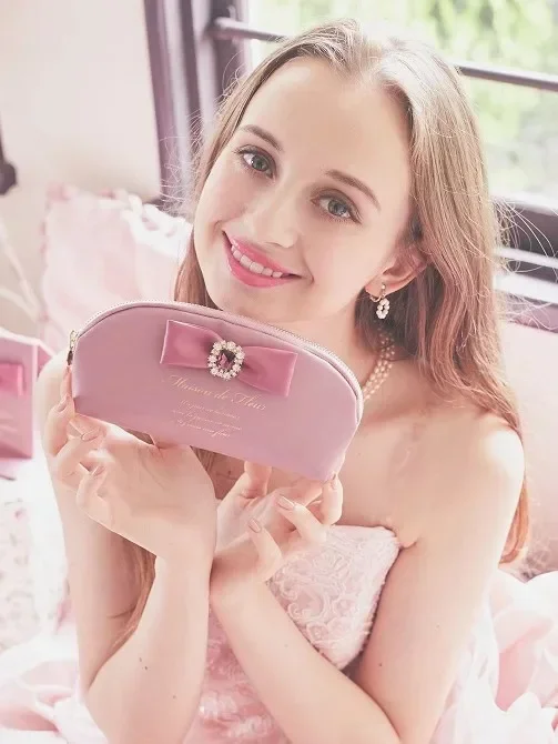 Japanese Style Cute Bow Rhinestone Pencil Case Small Clutch Women Girls Cosmetic Bag Mini Pink Pencil Bag Key Wallets
