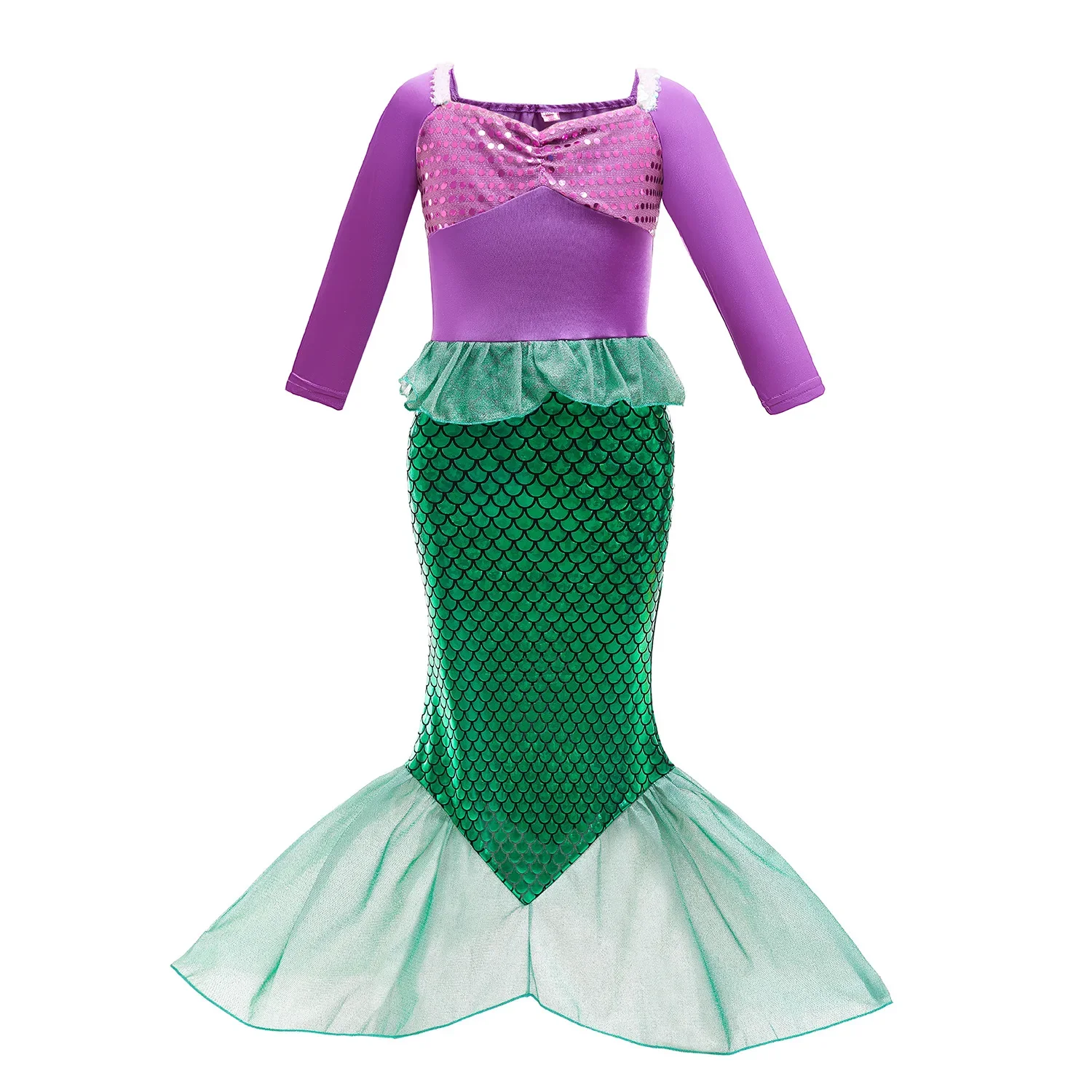 Girls Cosplay DISNEY Little Mermaid Costume Kids Fish Tail Dress Carnival Fancy Party Dress Children Halloween Dress Up Apparel view 6