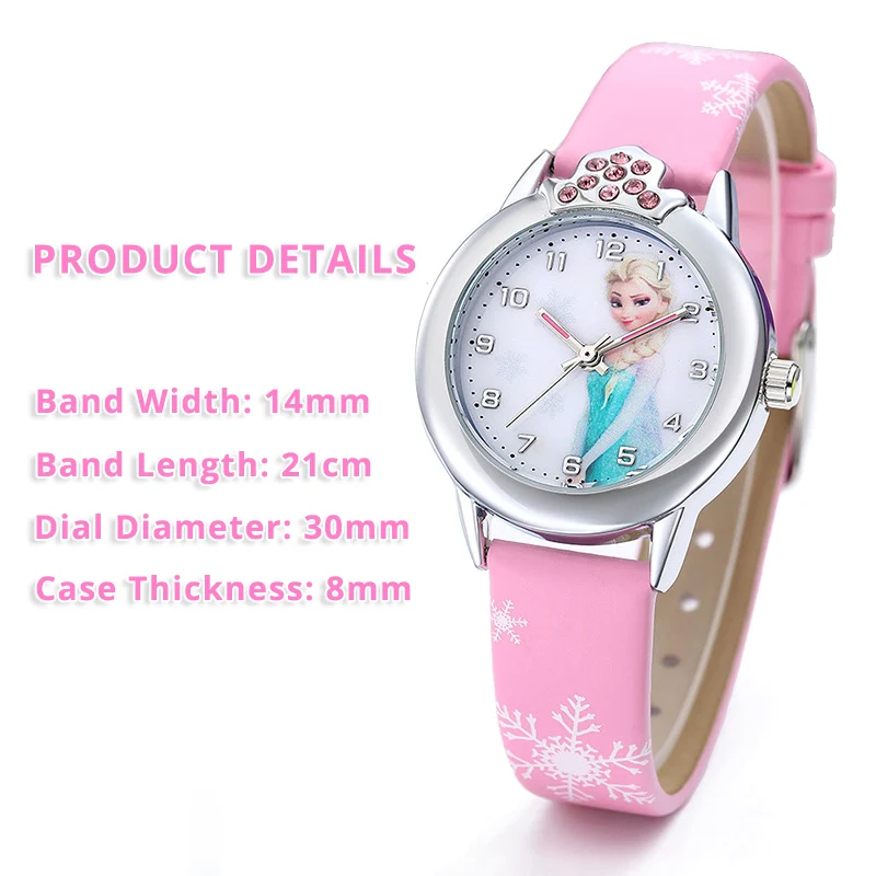 New Elsa Girls Watch for Kids Princess Leather Strap Cute Children's Watches Cartoon Quartz Wristwatches for Ladies Frozen Clock image 2