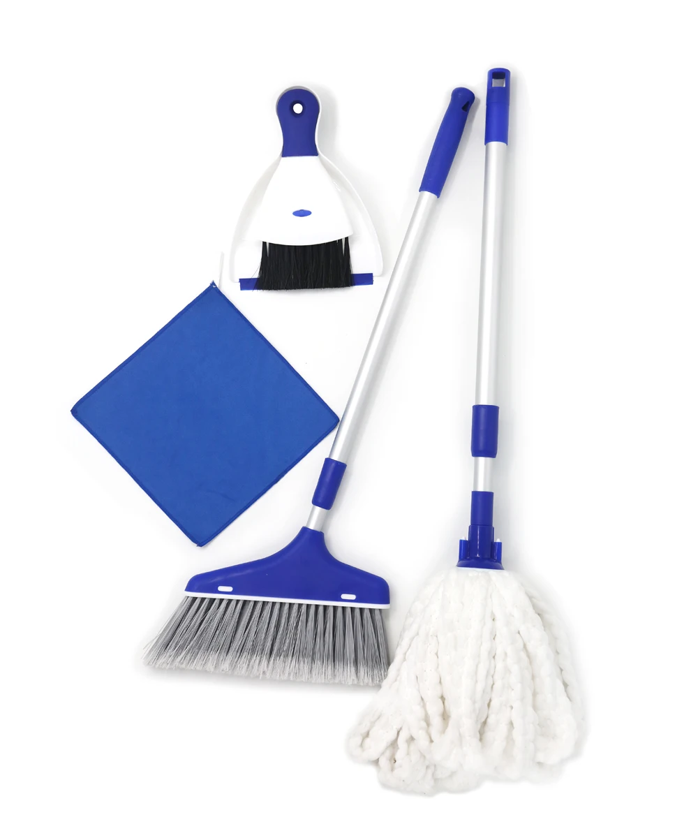 Kids Cleaning Tools Set Adjustable Mop, Adjustable Broom, Dusting Cloth, Brush and Dustpan