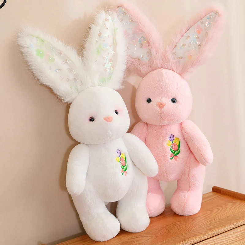 Creative Fluffly Bunny Dolls With Swinging Ears Cartoon Stuffed Animal Rabbit Soft Babys Appease Pillow for Girls Birthday Gifts