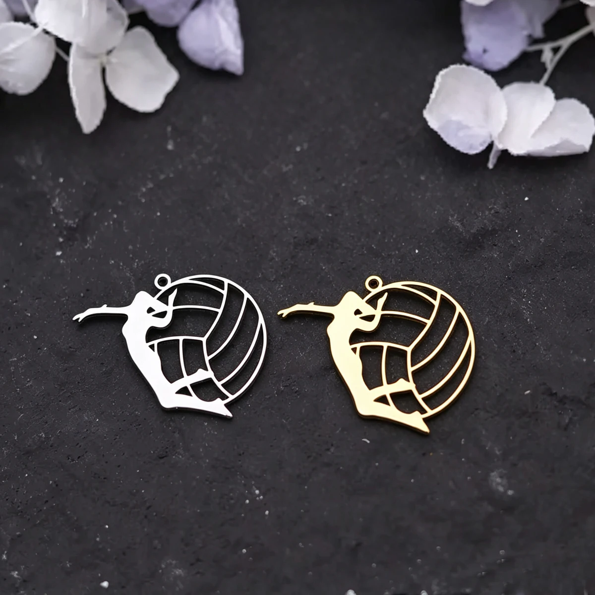 3pcs Volleyball Player Charms Stainless Steel Sport Figure Pendant for DIY Jewelry Making Necklace Earrings Craft Accessories