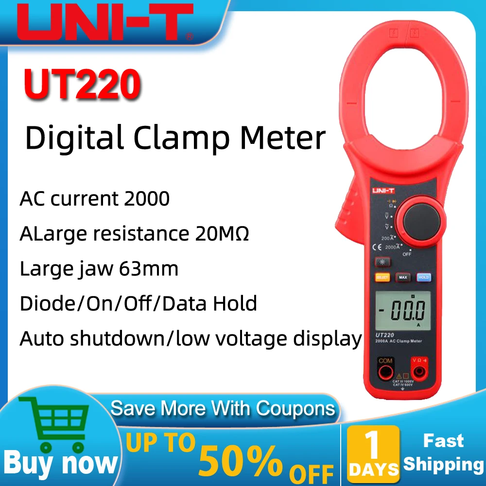 

UNI-T UT220 2000A Digital Clamp Meters Measure Multimeters Auto Range Resistance