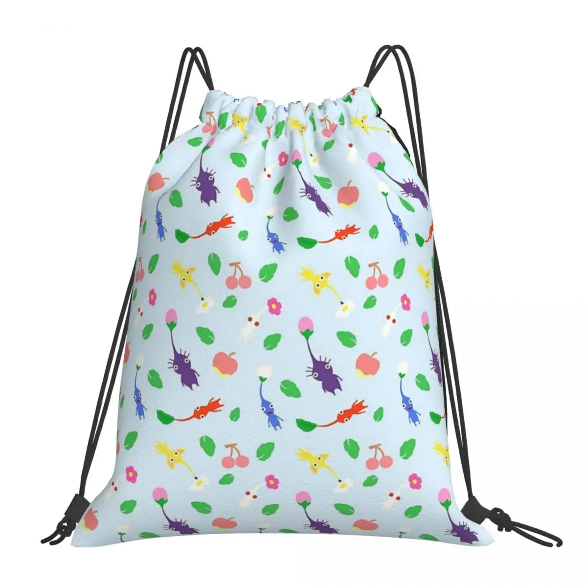 Cute Pikmin Pattern Blue Backpacks Drawstring Bags Drawstring Bundle Pocket Shoes Bag Book Bags For Man Woman Students