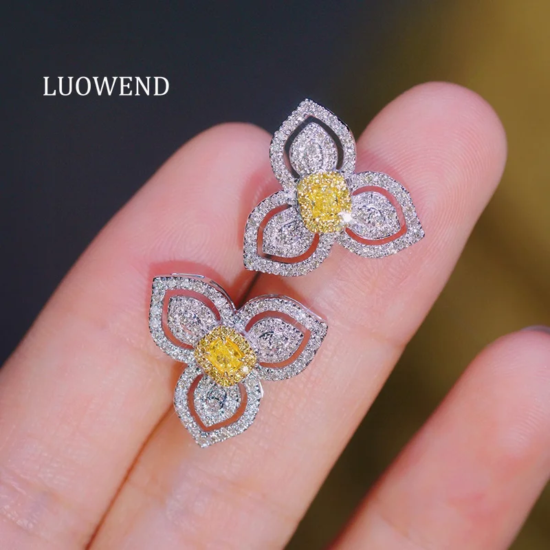 

Серьги LUOWEND из 100% белого золота 18 карат, роскошные серьги-гвоздики в романтическом стиле с натуральными желтыми бриллиантами для женщин, изысканные ювелирные изделия