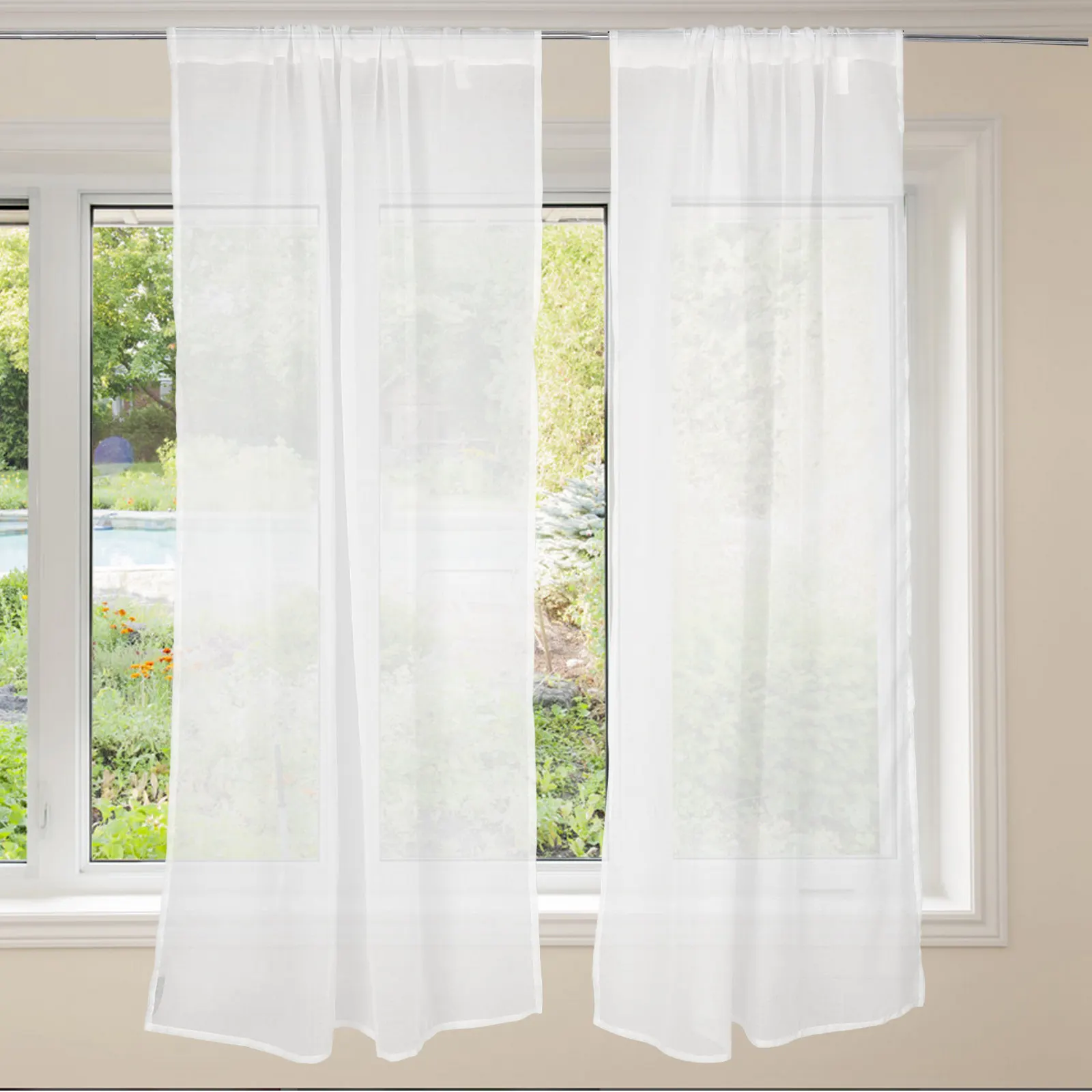 

2Pcs White Semi-Light Filtering Curtains Soft Sheer Gauze Window Drapes for Living Room Bedroom Party Decor Backdrop